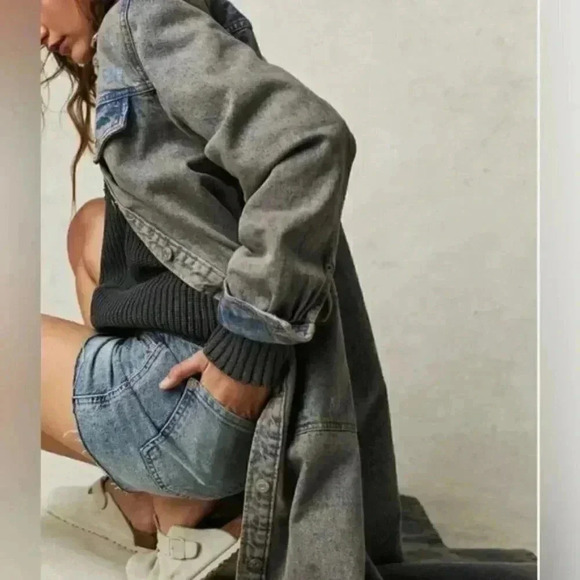 Free People Anna Lou Denim Duster Maxi Longline Jean Jacket - Picture 4 of 5